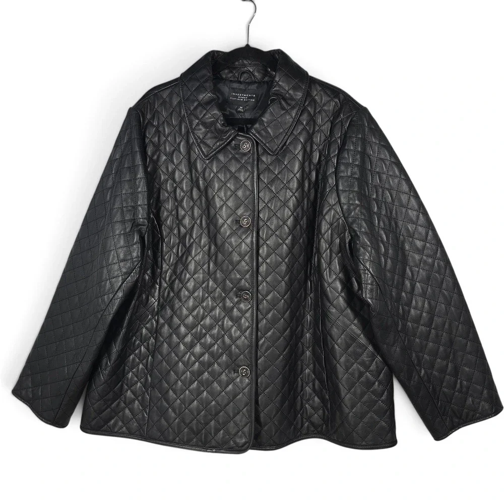 Investments Jacket Women 3X Platinum Suiting Black Quilted Lamb Leather NEW Coat
